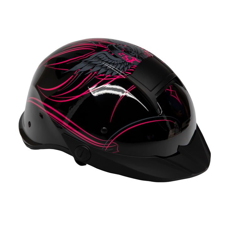 LS2 Helmets Rebellion Wheels & Wings Motorcycle Half Helmet Gloss Black - Front Right Side View