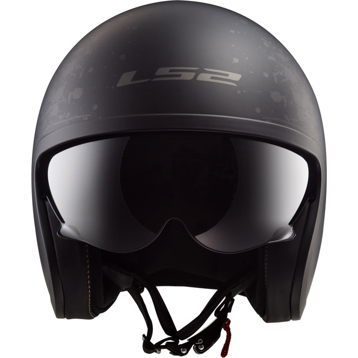 LS2 Helmets Spitfire Black Flag Motorcycle Open Face & 3/4 Helmet Matte Black - Front View
