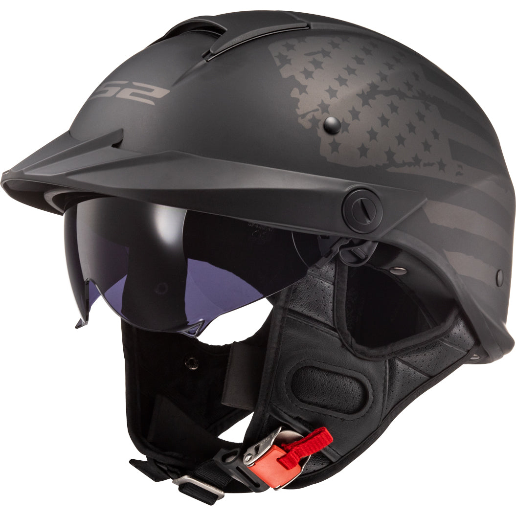 LS2 Helmets Rebellion 1812 Motorcycle Half Helmet Matte Black - Front Left Side View