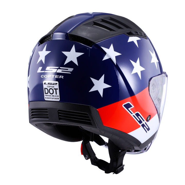 LS2 Helmets Copter American Motorcycle Open Face & 3/4 Helmet Red/White/Blue - Rear Right Side View