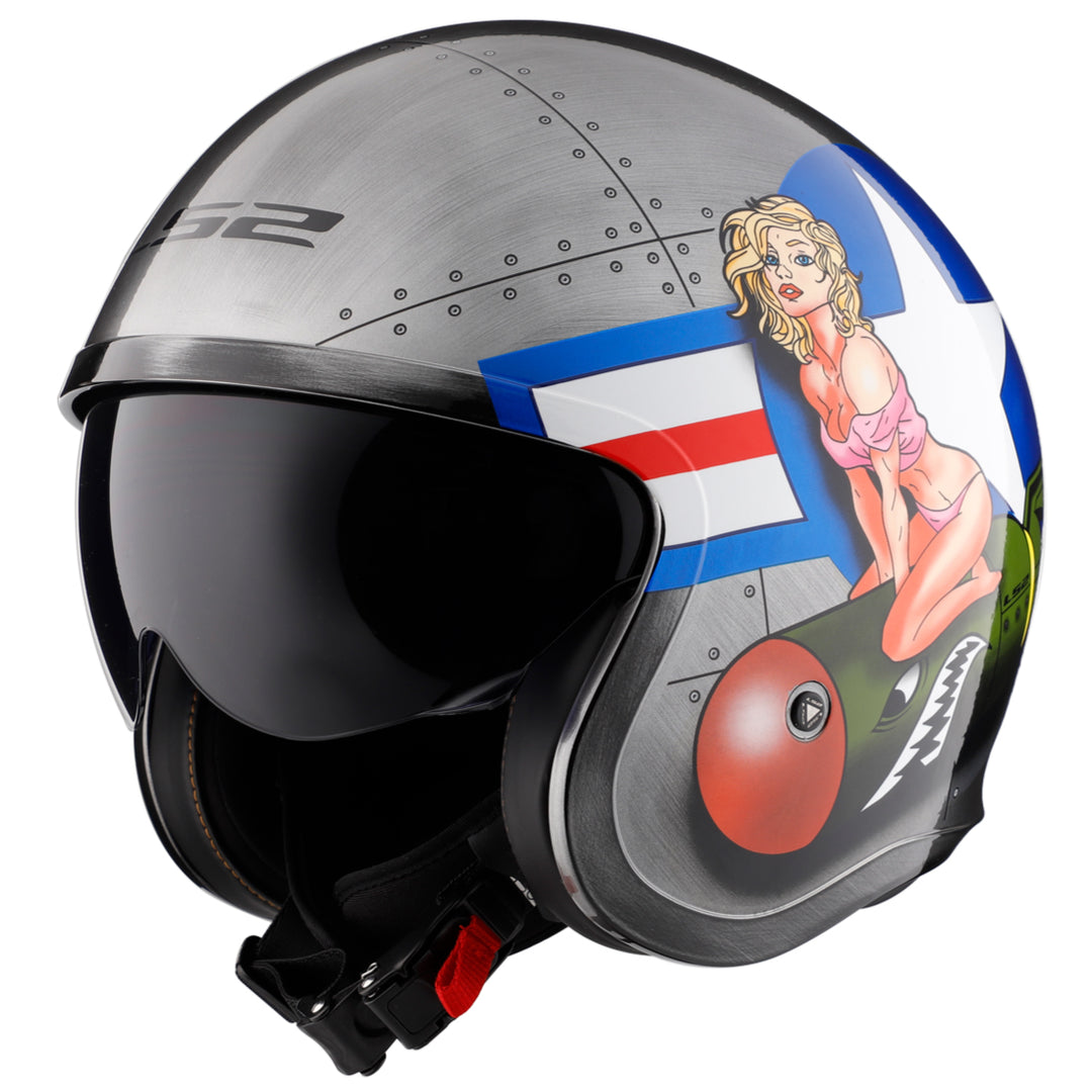 LS2 Helmets Spitfire Bomb Rider Motorcycle Open Face & 3/4 Helmet Brushed Alloy - Front Left Side View