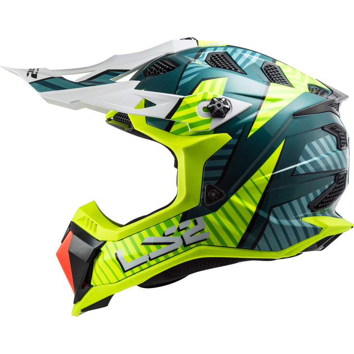 LS2 Helmets Subverter EVO Astro Motorcycle Off Road Helmet Gloss Cobalt/Hi-Viz Yellow - Left Side View