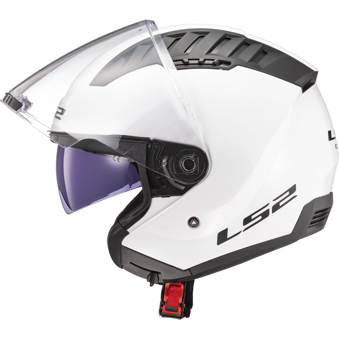 LS2 Helmets Copter Solid Motorcycle Open Face & 3/4 Helmet Gloss White - Left Side View with Faceshield Raised