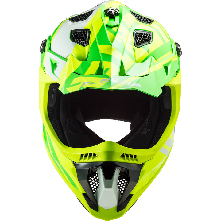 LS2 Helmets Subverter EVO Gammax Motorcycle Off Road Helmet Gloss Hi-Viz Yellow/Green - Top Front View