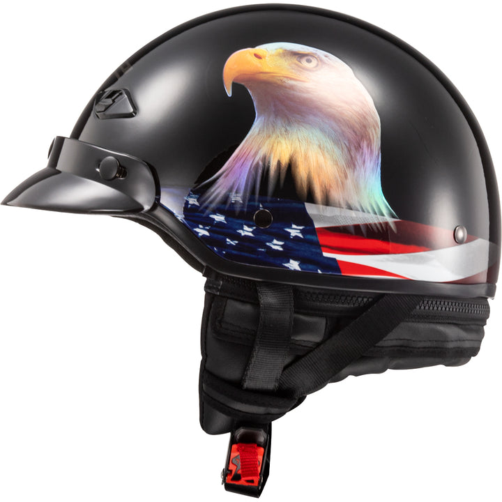 LS2 Helmets Bagger Murica Motorcycle Half Helmet Gloss Black - Left Side View