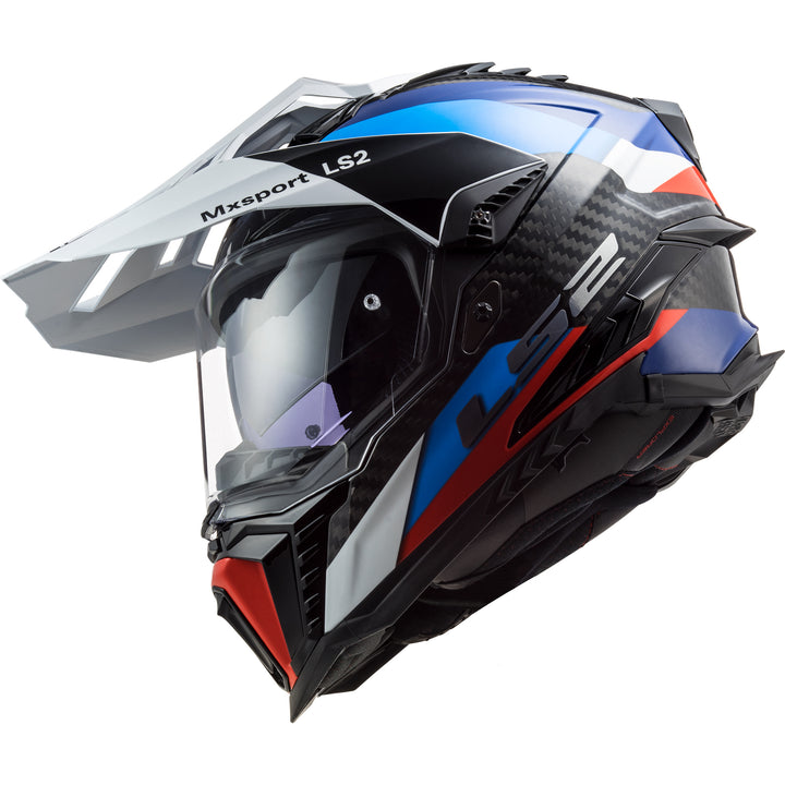LS2 Helmets Explorer C Frontier Motorcycle Dual Sport Helmet Black/Blue - Angled Left Side View