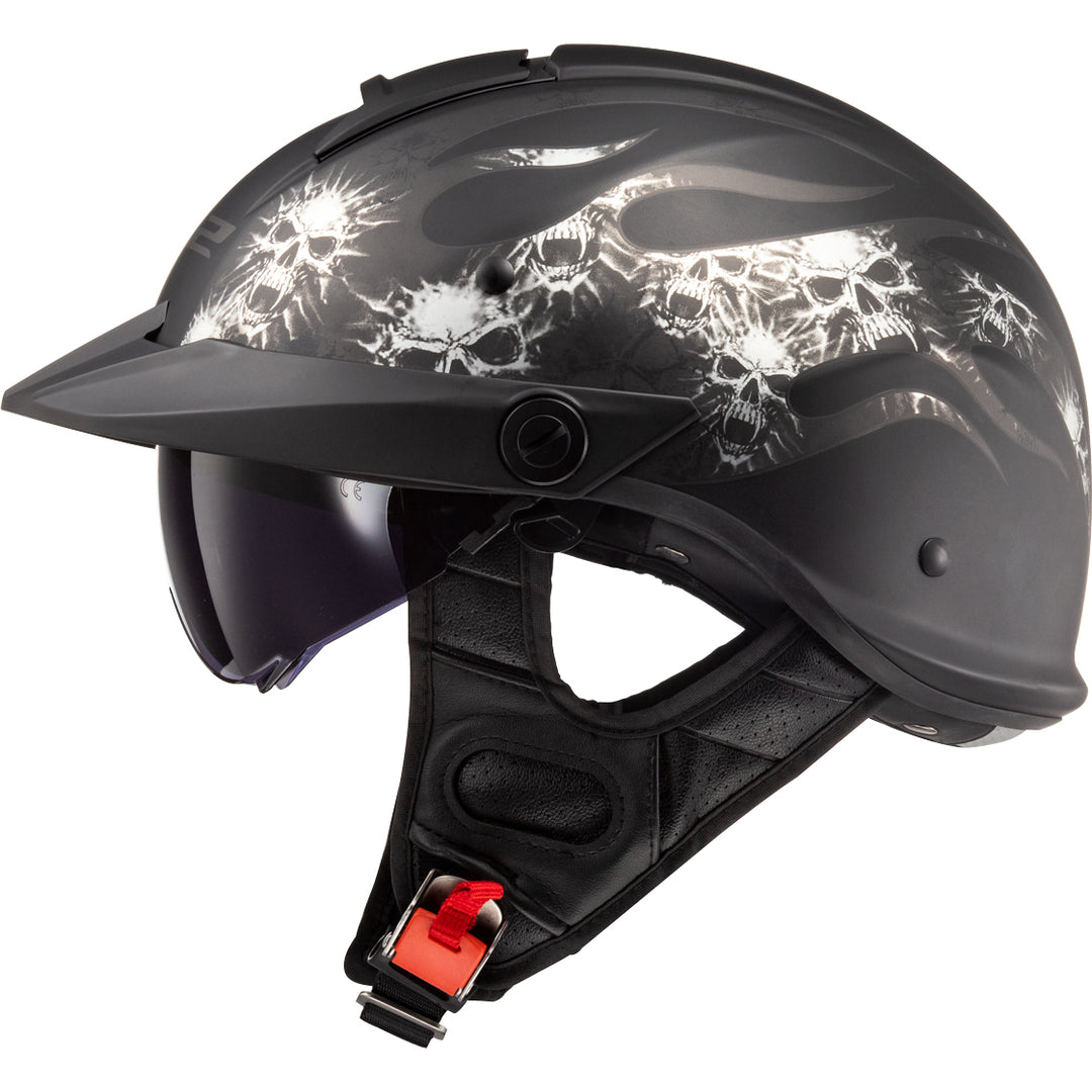 LS2 Helmets Rebellion Bones Motorcycle Half Helmet Matte Black - Left Side View