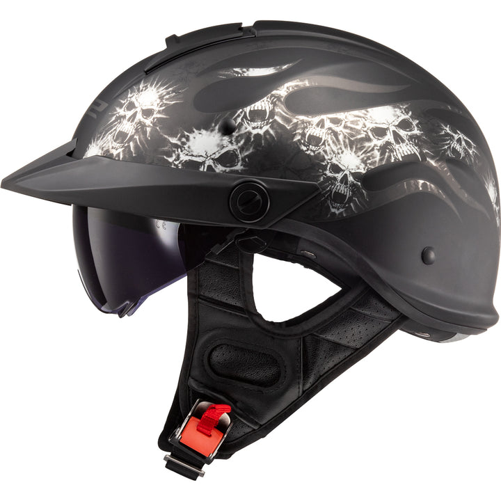 LS2 Helmets Rebellion Bones Motorcycle Half Helmet Matte Black - Left Side View