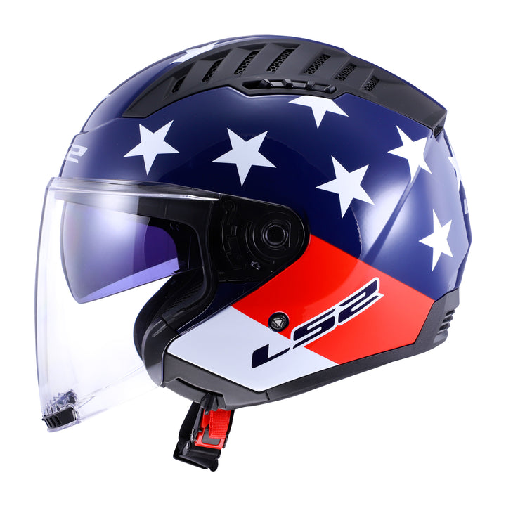 LS2 Helmets Copter American Motorcycle Open Face & 3/4 Helmet Red/White/Blue - Left Side View