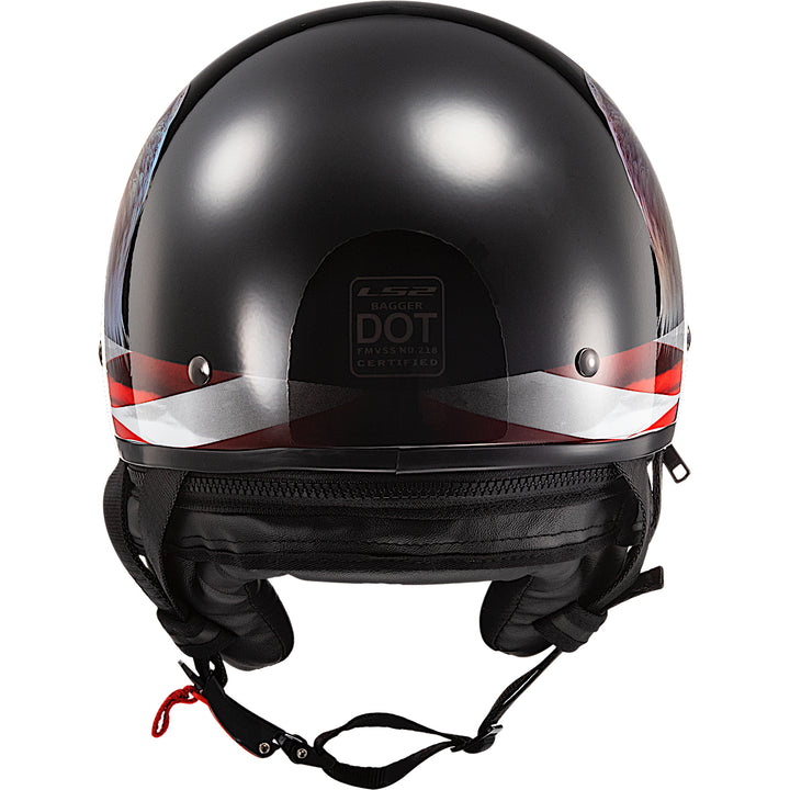 LS2 Helmets Bagger Murica Motorcycle Half Helmet Gloss Black - Rear View