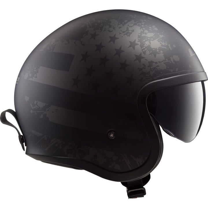 LS2 Helmets Spitfire Black Flag Motorcycle Open Face & 3/4 Helmet Matte Black - Right Side View