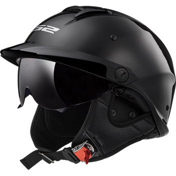 LS2 Helmets Rebellion Solid Motorcycle Half Helmet Gloss Black - Front Left Side View
