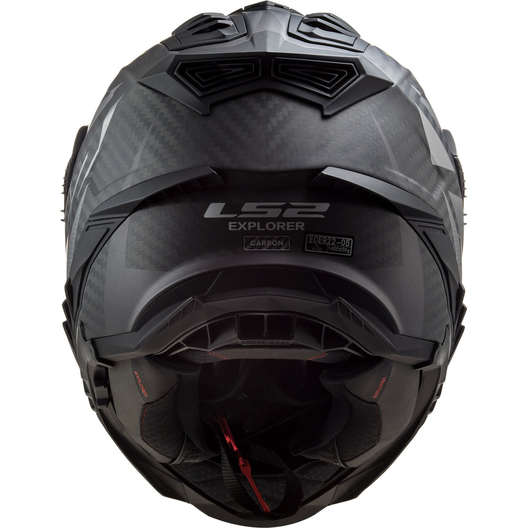 LS2 Helmets Explorer C Focus Motorcycle Dual Sport Helmet Matte Titanium/Hi-Viz Yellow - Rear View