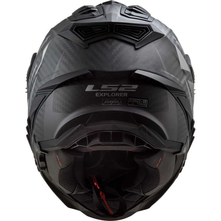 LS2 Helmets Explorer C Focus Motorcycle Dual Sport Helmet Matte Titanium/Hi-Viz Yellow - Rear View