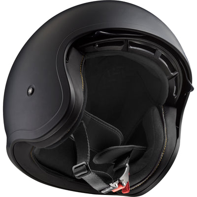 LS2 Helmets Spitfire Solid Motorcycle Open Face & 3/4 Helmet Matte Black - Angled Front Right Side View with Sun Visor Raised