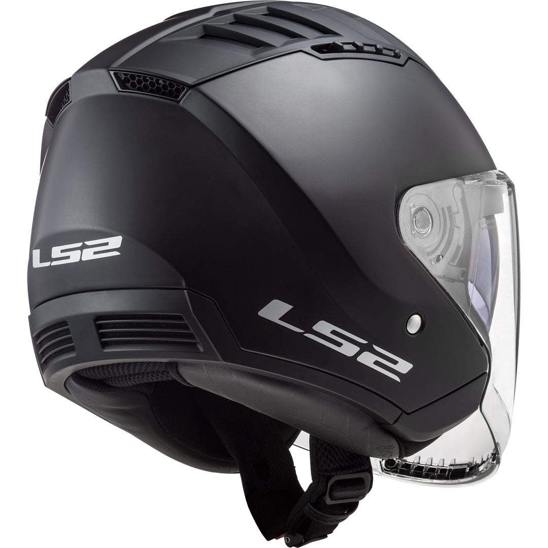 LS2 Helmets Copter Solid Motorcycle Open Face & 3/4 Helmet Matte Black - Rear Right Side View