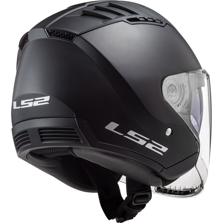 LS2 Helmets Copter Solid Motorcycle Open Face & 3/4 Helmet Matte Black - Rear Right Side View