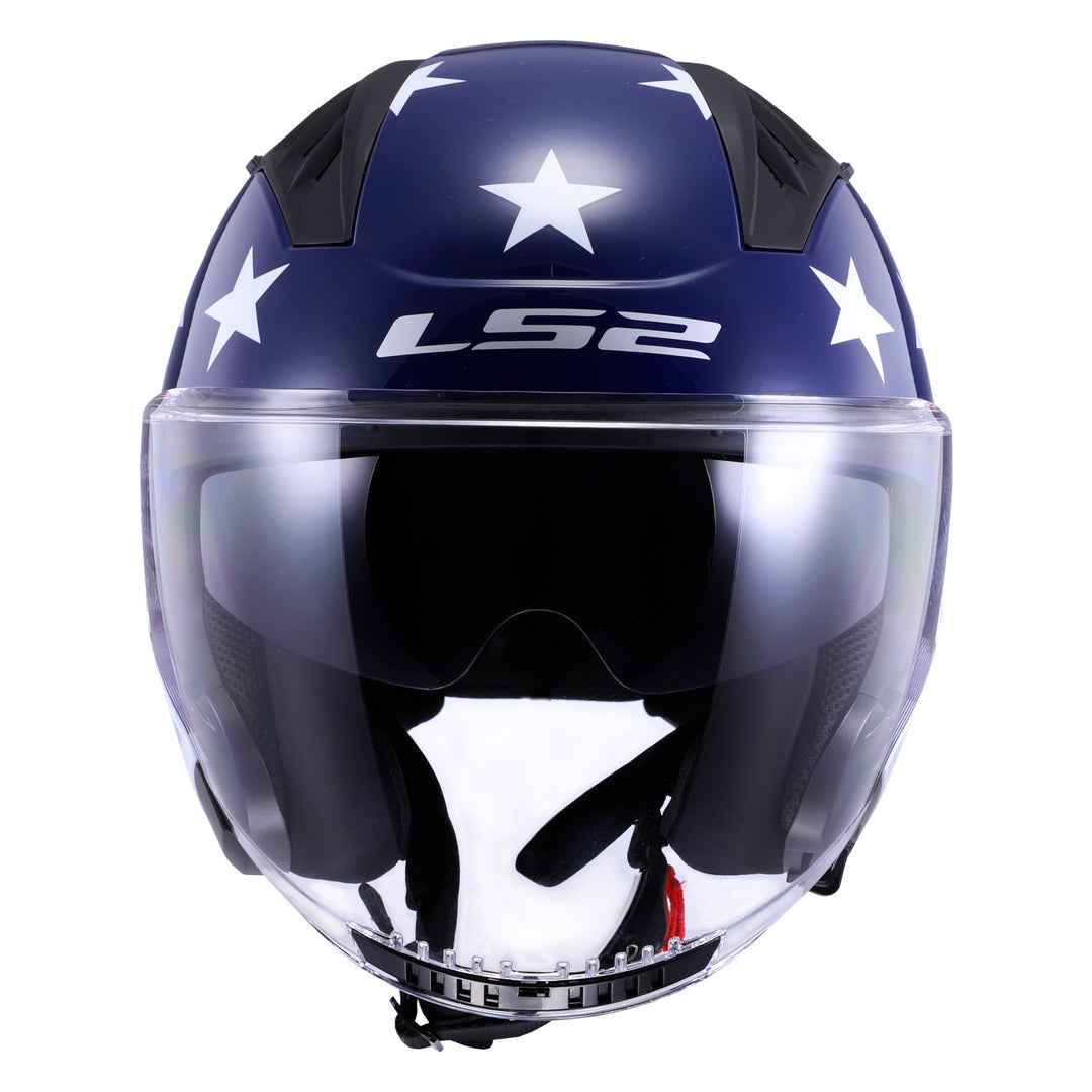 LS2 Helmets Copter American Motorcycle Open Face & 3/4 Helmet Red/White/Blue - Front View