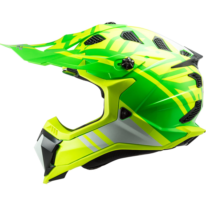 LS2 Helmets Subverter EVO Gammax Motorcycle Off Road Helmet Gloss Hi-Viz Yellow/Green - Left Side View