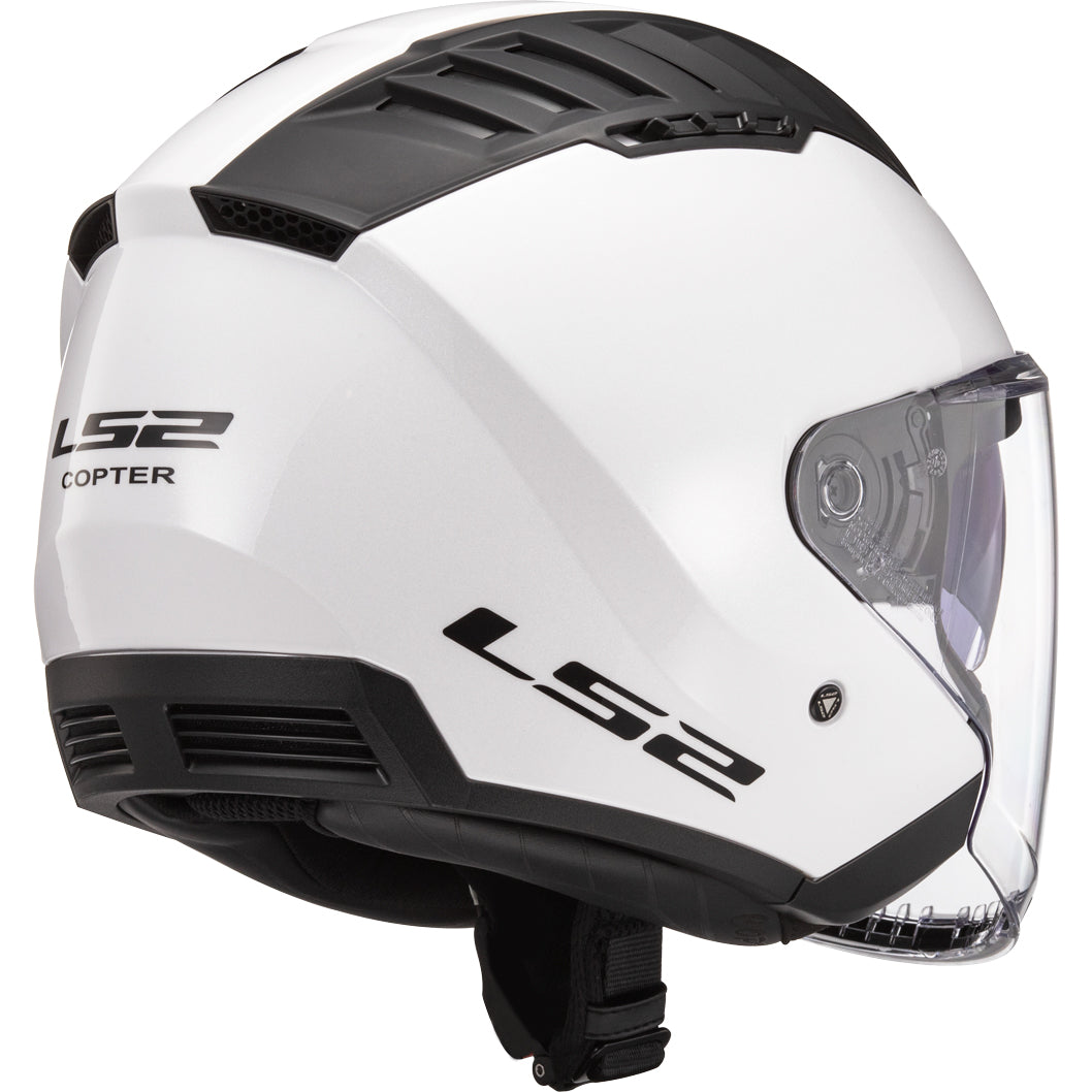 LS2 Helmets Copter Solid Motorcycle Open Face & 3/4 Helmet Gloss White - Rear Right Side View