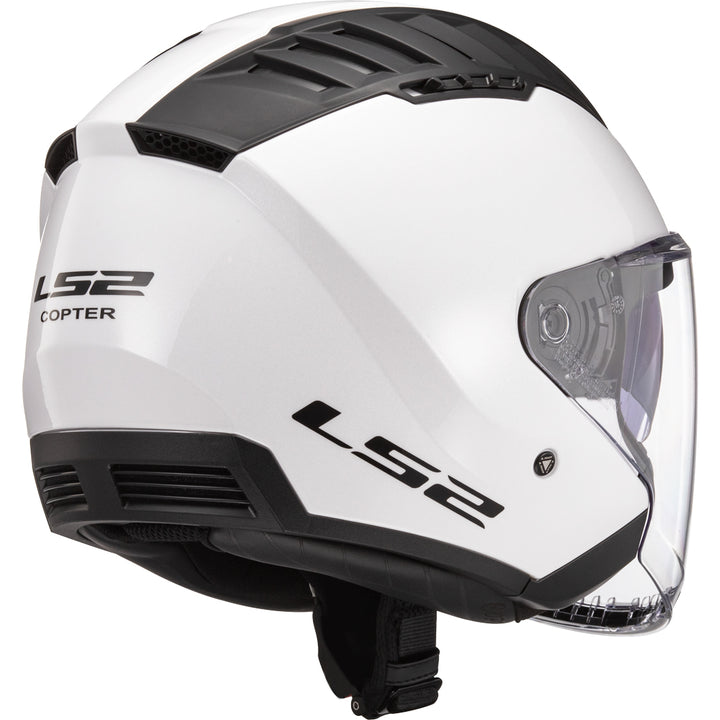 LS2 Helmets Copter Solid Motorcycle Open Face & 3/4 Helmet Gloss White - Rear Right Side View
