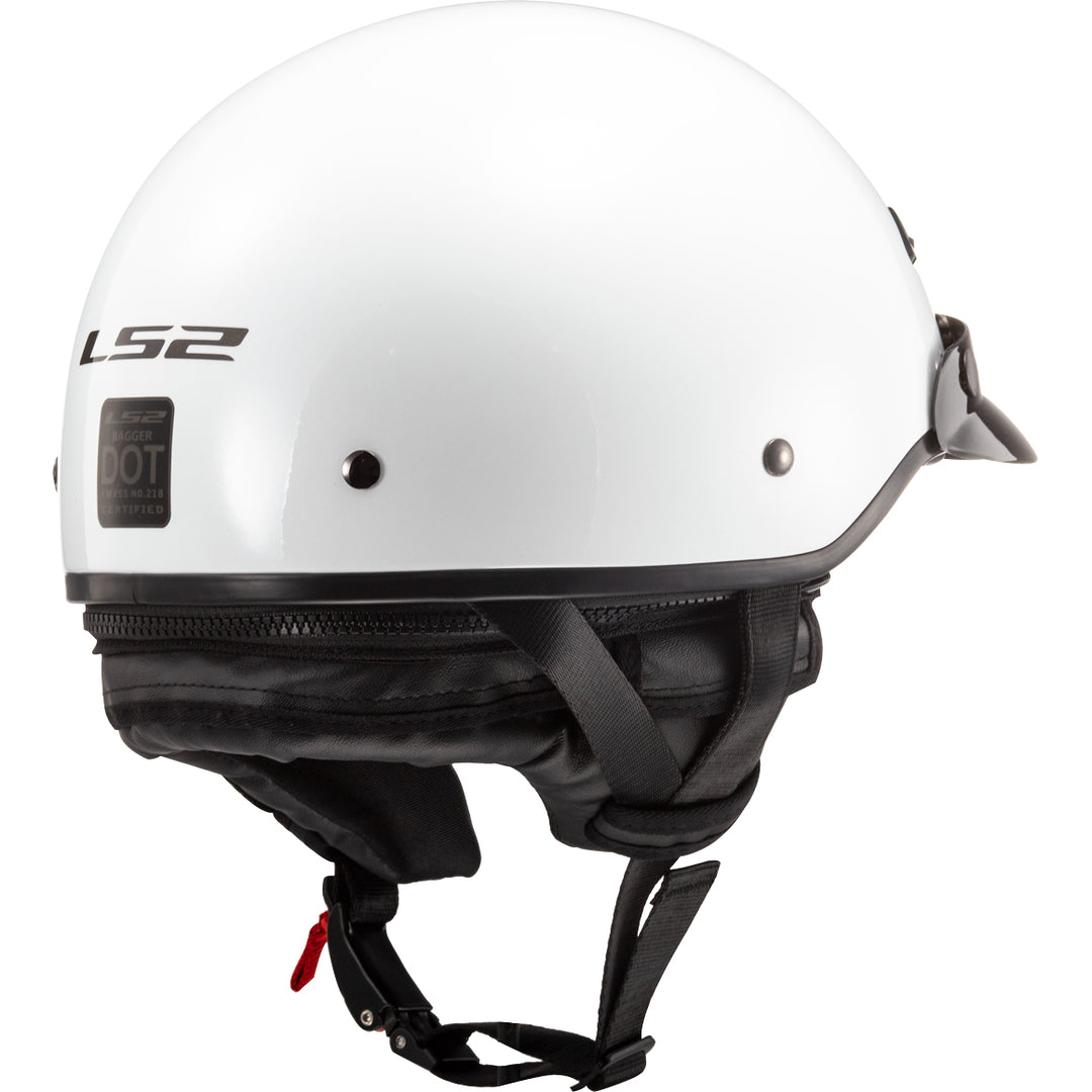 LS2 Helmets Bagger Solid Motorcycle Half Helmet Gloss Pearl White - Rear Right Side View