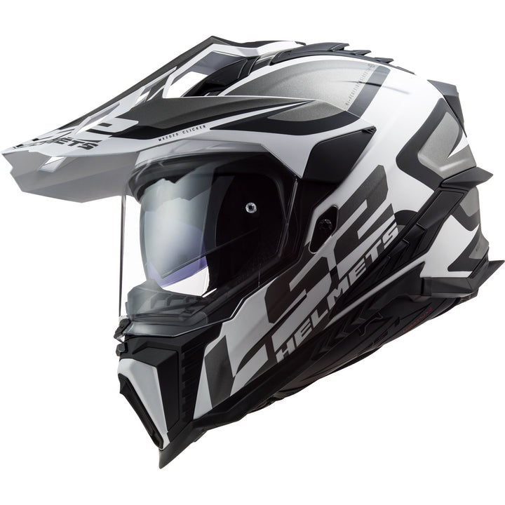 LS2 Helmets Explorer XT Alter Motorcycle Dual Sport Helmet Black/White - Angled Left Side View