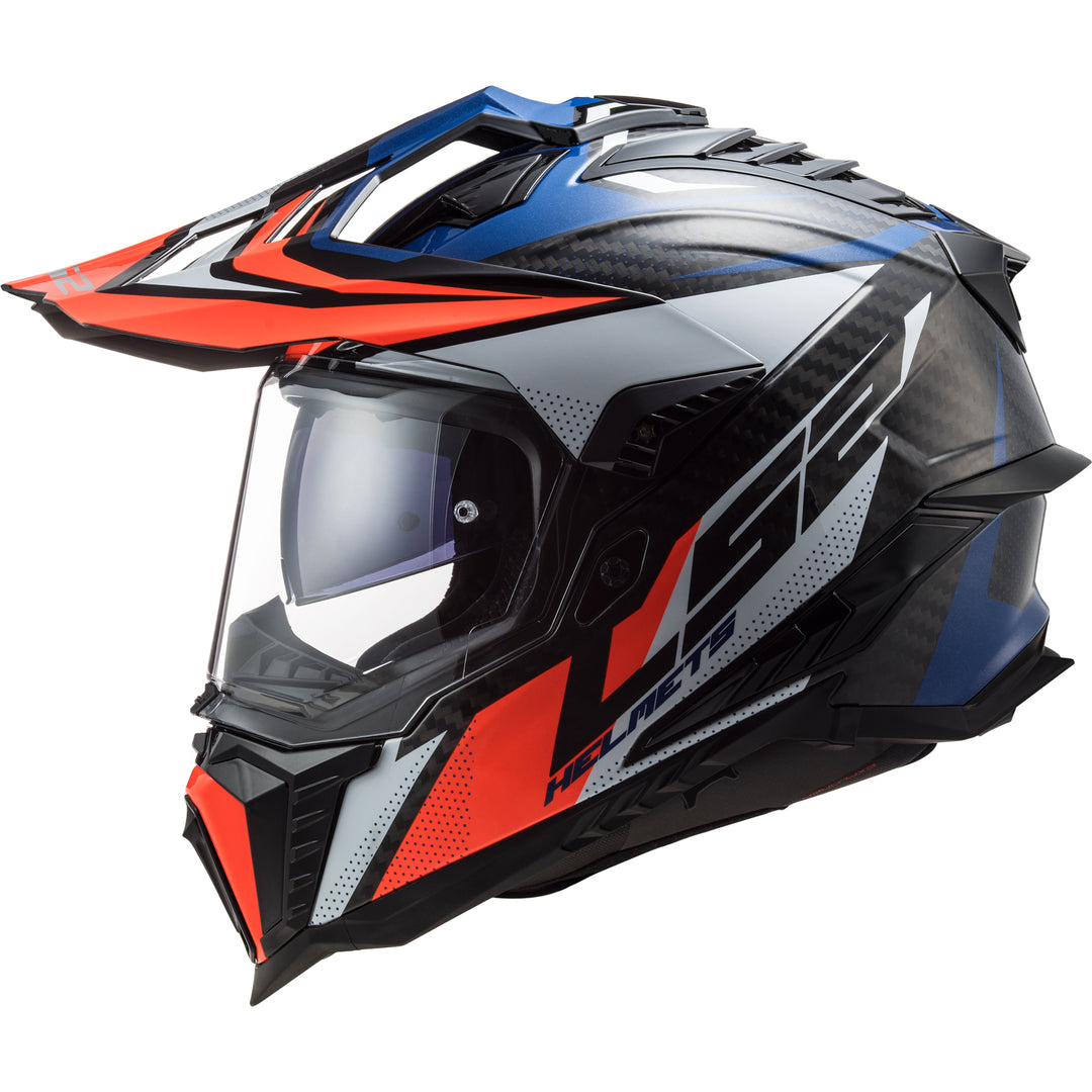 LS2 Helmets Explorer C Focus Motorcycle Dual Sport Helmet Blue/White/Red - Left Side View