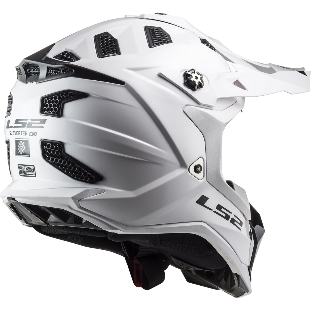 LS2 Helmets Subverter EVO Solid Motorcycle Off Road Helmet Gloss White - Rear Right Side View