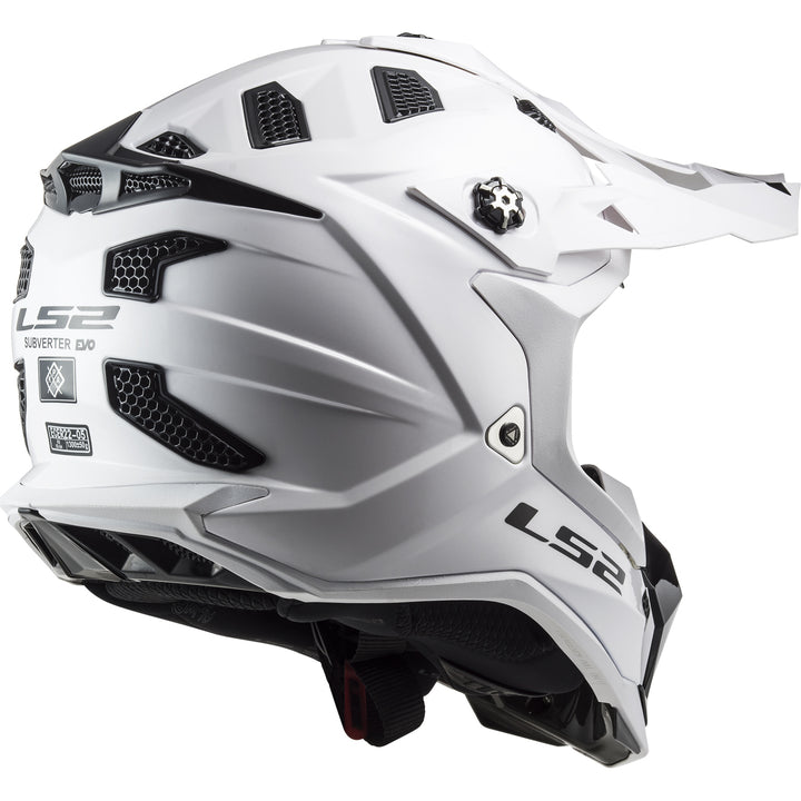 LS2 Helmets Subverter EVO Solid Motorcycle Off Road Helmet Gloss White - Rear Right Side View