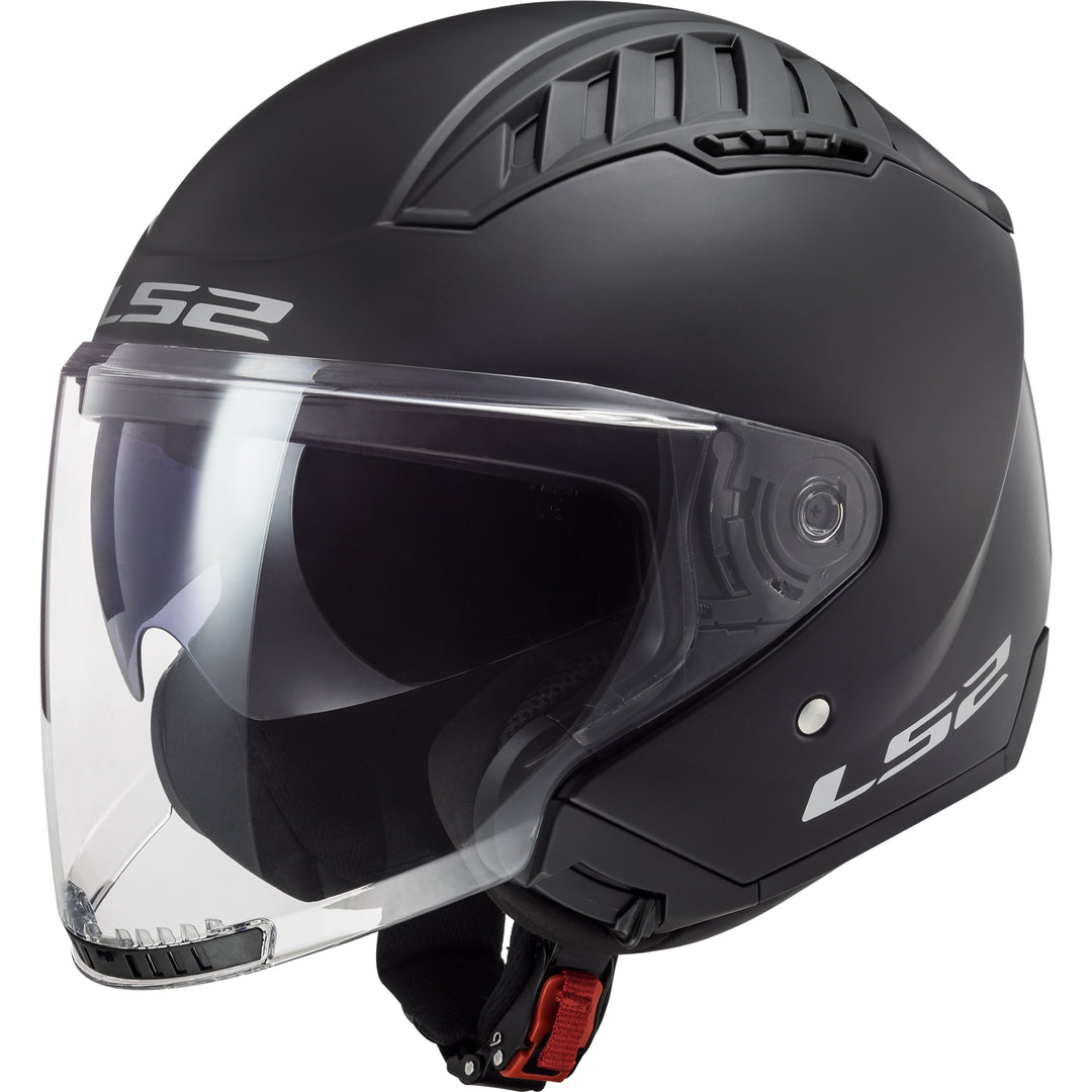 LS2 Helmets Copter Solid Motorcycle Open Face & 3/4 Helmet Matte Black - Front Left Side View