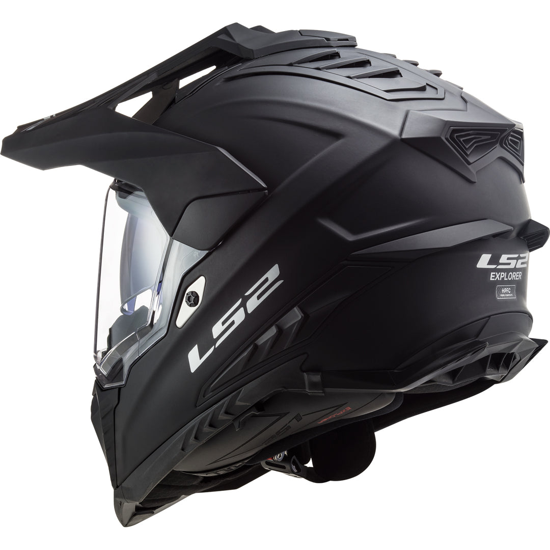 LS2 Helmets Explorer XT Solid Motorcycle Dual Sport Helmet Matte Black - Rear Left Side View