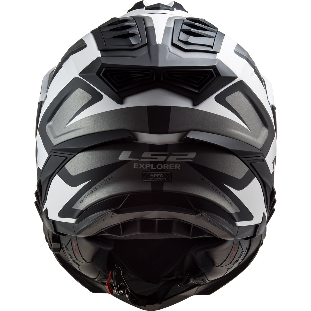 LS2 Helmets Explorer XT Alter Motorcycle Dual Sport Helmet Black/White - Rear View
