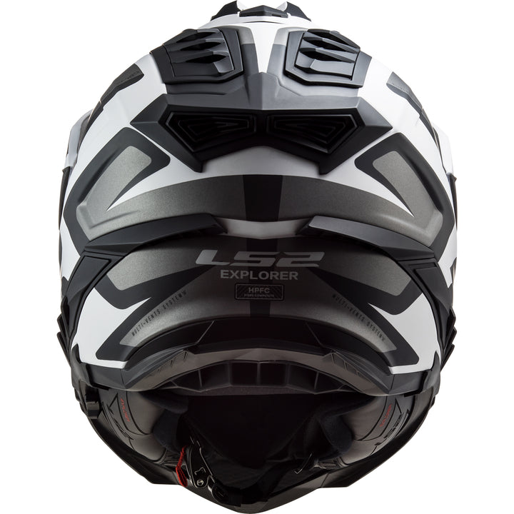 LS2 Helmets Explorer XT Alter Motorcycle Dual Sport Helmet Black/White - Rear View