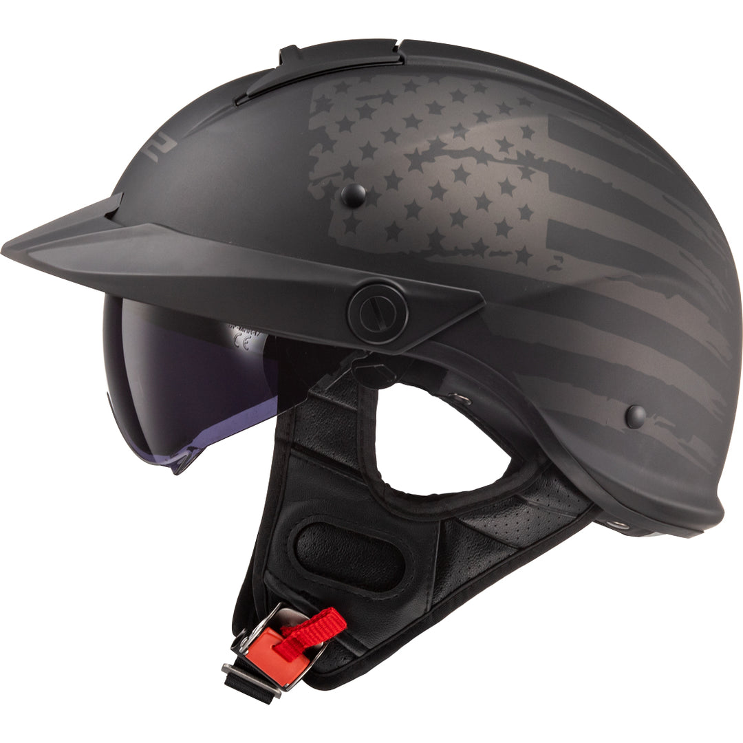 LS2 Helmets Rebellion 1812 Motorcycle Half Helmet Matte Black - Left Side View