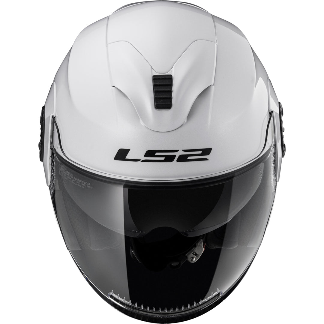 LS2 Helmets Verso Solid Motorcycle Open Face & 3/4 Helmet Gloss White - Top Front View