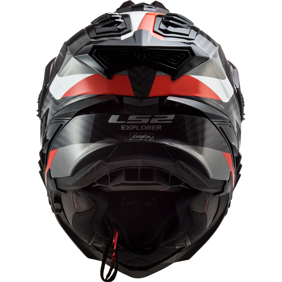 LS2 Helmets Explorer C Frontier Motorcycle Dual Sport Helmet Matte Titanium/Red - Rear View
