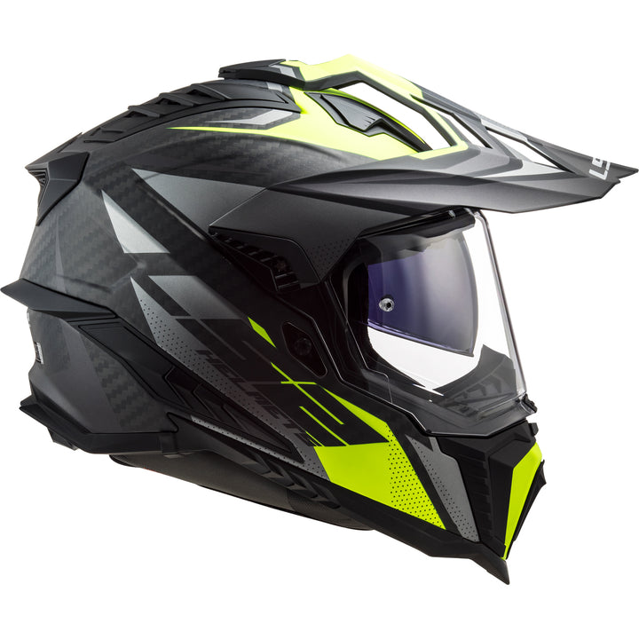 LS2 Helmets Explorer C Focus Motorcycle Dual Sport Helmet Matte Titanium/Hi-Viz Yellow - Right Side View