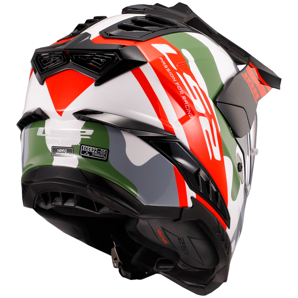 LS2 Helmets Explorer XT CamoX Motorcycle Dual Sport Helmet White/Red - Rear Right Side View