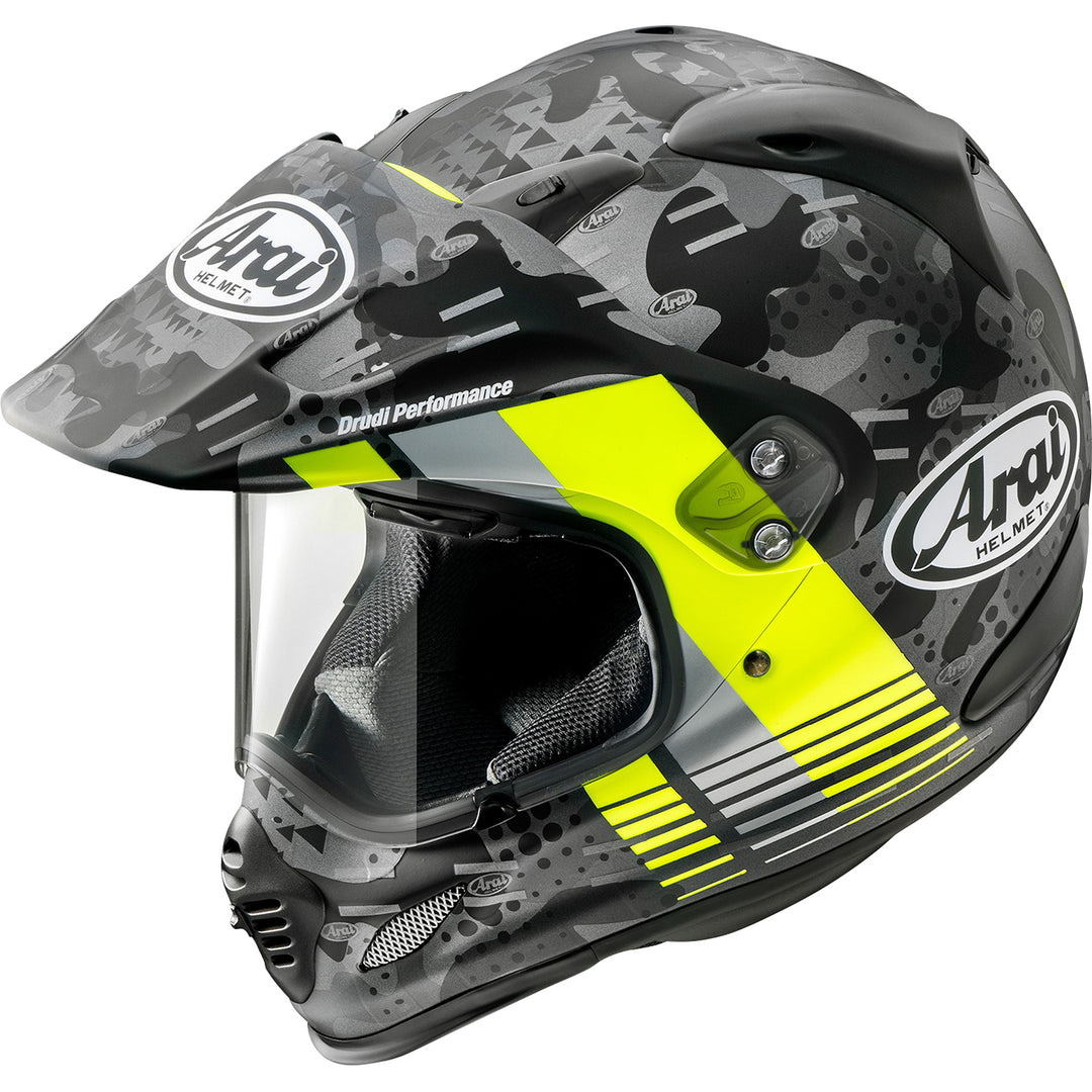 Arai XD-4 Cover Helmet Fluorescent Yellow Frost - Front Side View