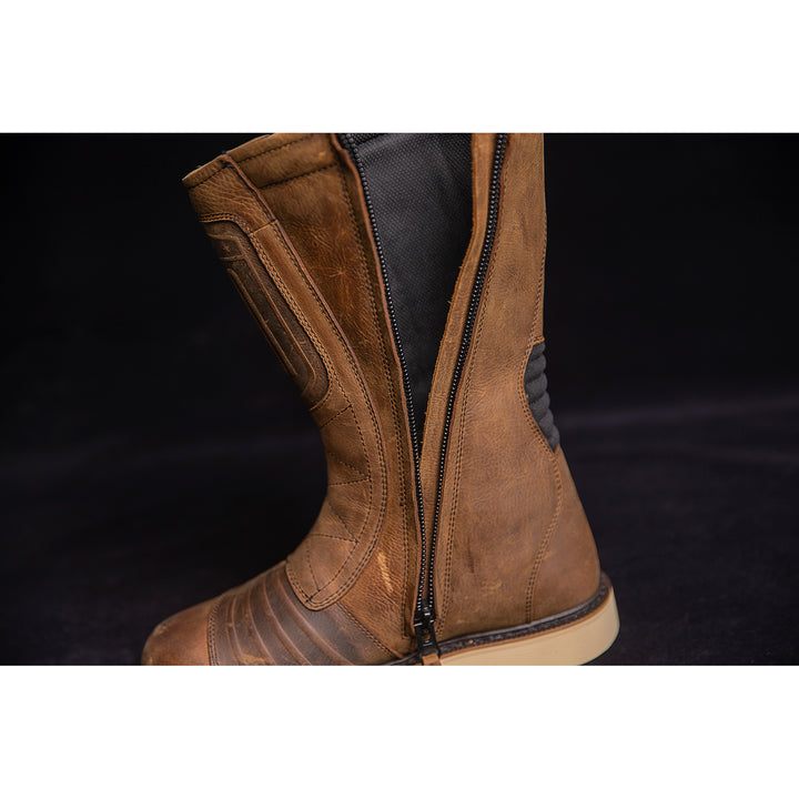 ICON Elsinore 2™ Boots Brown - Close-Up of Unzipped Inner Side Zipper
