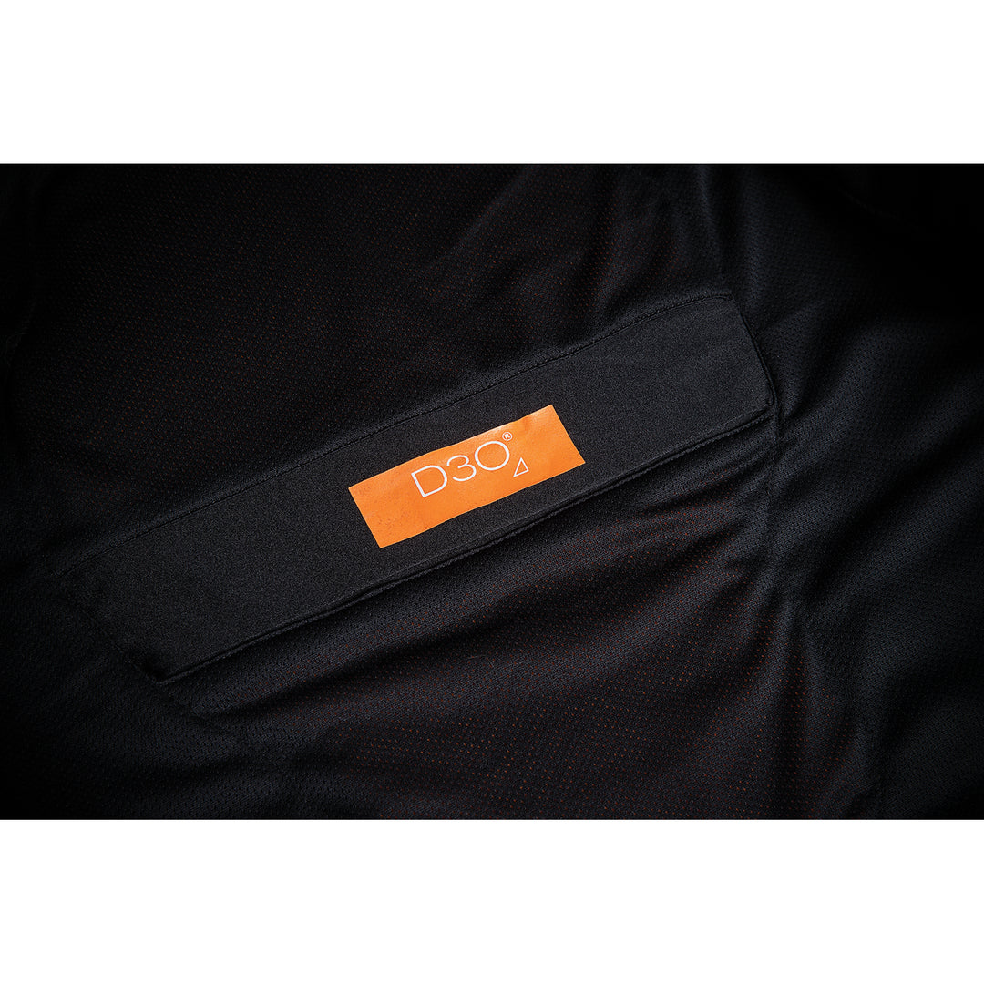 ICON Chamonix Denim Vest Black - Close-Up of Back Protector Insert Slot