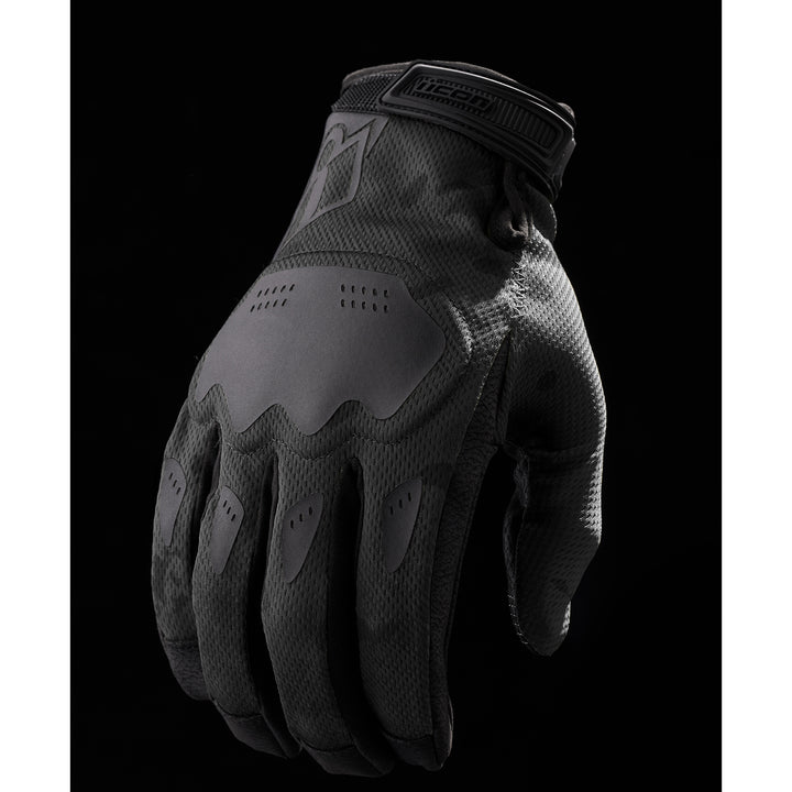 ICON Hooligan CE Gloves Dark Camo - Back of Hand View