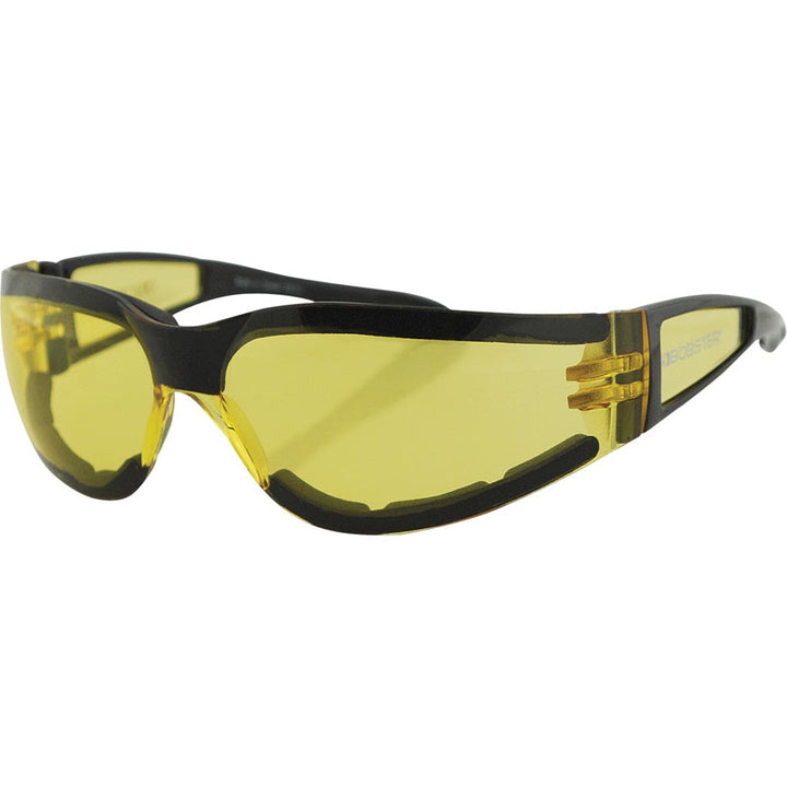 Bobster Shield II Sunglasses Black w/Yellow Lens - Front Side View