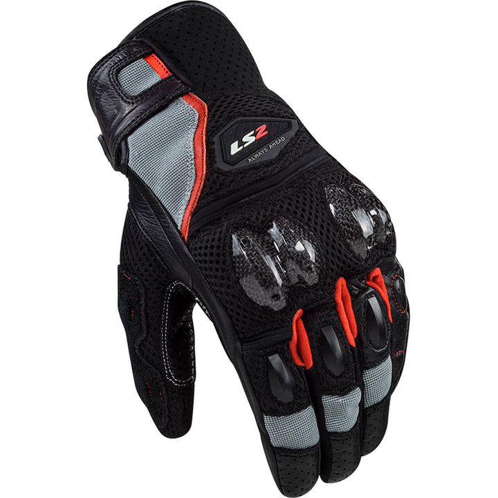 LS2 Helmets Spark II Men's Motorcycle Glove Black/Gray/Red - Back of Hand View