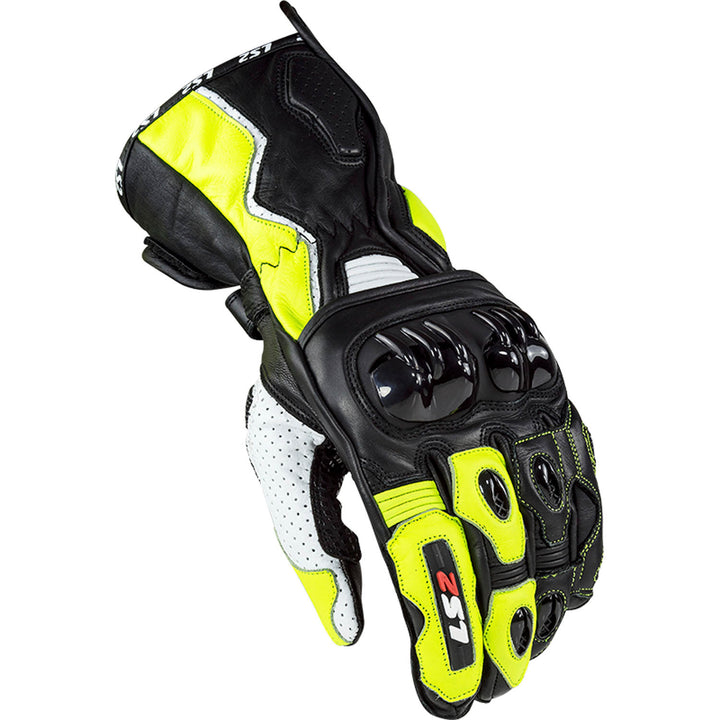 LS2 Helmets Swift Men's Motorcycle Glove Black/Hi-Viz - Back of Hand View