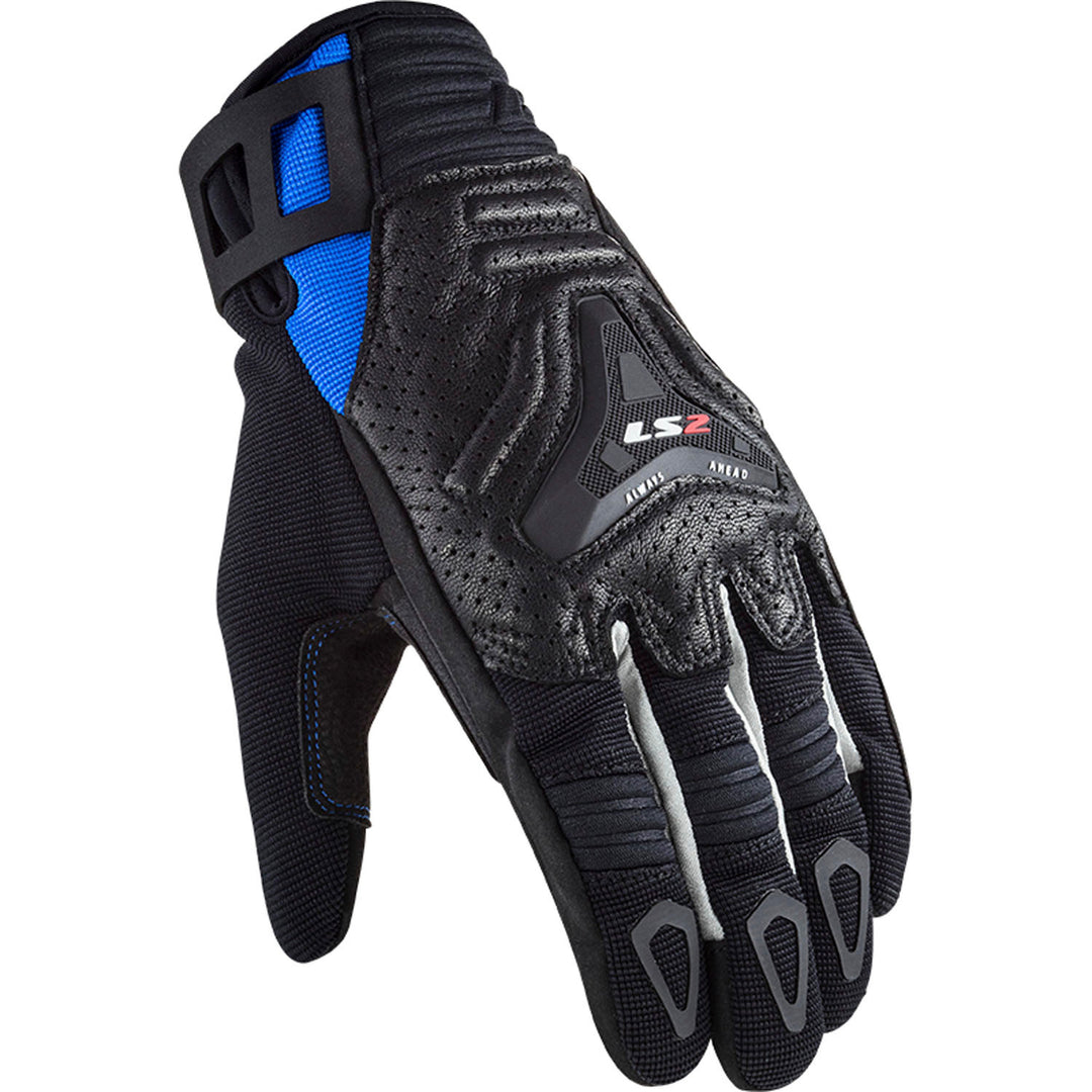 LS2 Helmets All Terrain Men's Motorcycle Glove Black/Blue - Back of Hand View