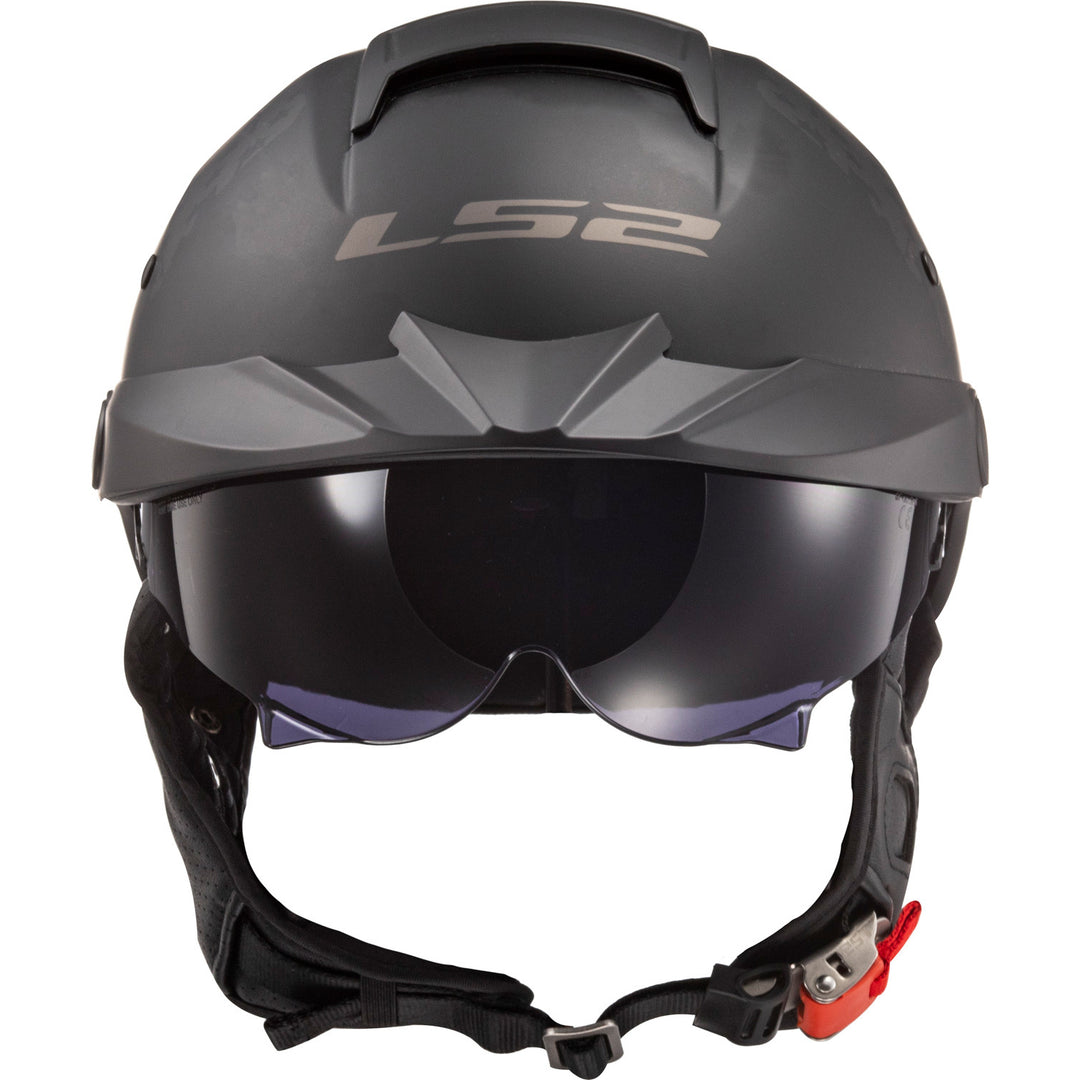 LS2 Helmets Rebellion Solid Motorcycle Half Helmet Matte Black - Front View