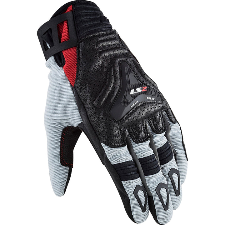 LS2 Helmets All Terrain Men's Motorcycle Glove Red/Gray - Back of Hand View