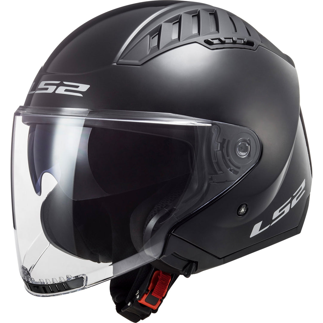 LS2 Helmets Copter Solid Motorcycle Open Face & 3/4 Helmet Gloss Black - Front Side View